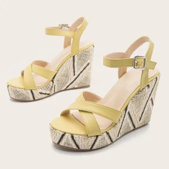 Fashion Yellow Street Wear Summer Womens Sandals 2022 11 Cm Wedges Open Peep Toe Sandals