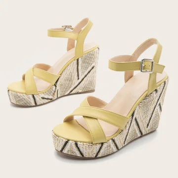 Fashion Yellow Street Wear Summer Womens Sandals 2022 11 Cm Wedges Open Peep Toe Sandals