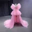 Unusual Candy Pink Summer Cascading Ruffles Prom Dresses Party Dresses 2023 Ball Gown V-Neck Ruffle Short Sleeve Court Train Prom Formal Dresses