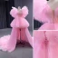Unusual Candy Pink Summer Cascading Ruffles Prom Dresses Party Dresses 2023 Ball Gown V-Neck Ruffle Short Sleeve Court Train Prom Formal Dresses