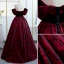 Élégant Bordeaux Impression Robe De Bal 2022 Robe Boule De l'épaule Manches Courtes Dos Nu Longue Robe De Ceremonie