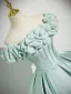 Elegant Mint Green Satin Prom Dresses Ball Gown 2025 Off-The-Shoulder Short Sleeve Backless Floor-Length / Long Formal Dresses