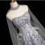 Glamorous Grey Beading Pearl Glitter Sequins Evening Dresses 2025 A-Line / Princess Strapless Sleeveless Backless Floor-Length / Long Evening Party Formal Dresses