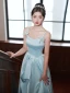 Fashion Sky Blue Satin Homecoming Graduation Dresses 2022 A-Line / Princess Pearl Bow Spaghetti Straps Sleeveless Backless Floor-Length / Long Formal Dresses