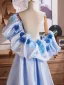 Chic / Belle Bleu Ciel Fait main Appliques Satin Gonflée Manches Courtes Promo Châles 2026