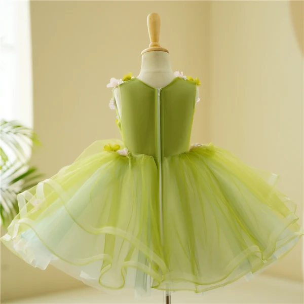 Flower Fairy Sage Green Appliques Birthday Short Flower Girl Dresses Ball Gown 2023 V-Neck Sleeveless Flower Girl Dresses