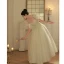 Elegant Ivory Pearl Appliques Prom Dresses 2022 A-Line / Princess Square Neckline Short Sleeve Backless Floor-Length / Long Prom Formal Dresses