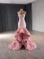 High-end Flower Fairy Blushing Pink Appliques Asymmetrical Prom Dresses 2024 Trumpet / Mermaid Strapless Long Sleeve Backless Prom Formal Dresses