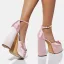 Unique Bleu Ciel Cocktail Satin Sandales Femme 2022 Bride Cheville 16 cm Talons Épais Peep Toes / Bout Ouvert Sandales Talons Hauts