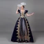 Medieval Vintage / Retro Navy Blue Beading Lace Flower Sequins Prom Dresses 2022 Ball Gown U-Neck Puffy Short Sleeve Floor-Length / Long Formal Dresses