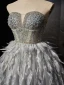 Sexy Gris Fait main Perlage Perle Paillettes Plumes Courte Robe De Fête 2024 Princesse Bustier Sans Manches Dos Nu Cocktail Soirée