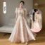 Chic / Beautiful Blushing Pink Bow Printing Bridesmaid Dresses 2023 A-Line / Princess Short Sleeve Backless Floor-Length / Long Bridesmaid Dresses