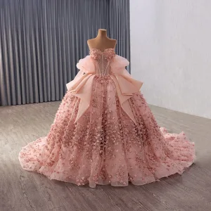 Luksus Rødmende Rosa Beading Appliques Perle Paljetter Ballkjoler 2025 Ballkjole Strapless Uten Ermer Ryggløse Lange Ball Formelle Kjoler