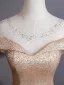 Dazzling Gold Sequins Rhinestone Bow Sash Evening Dresses 2026 A-Line / Princess Scoop Neck Cap Sleeves Backless