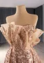 Luxus / Herrlich Glitzernden Gold Perlenstickerei Pailletten Gespaltete Front Ballkleider 2024 Ballkleid Bandeau Ärmellos Rückenfreies Hof-Schleppe Ball Festliche Kleider