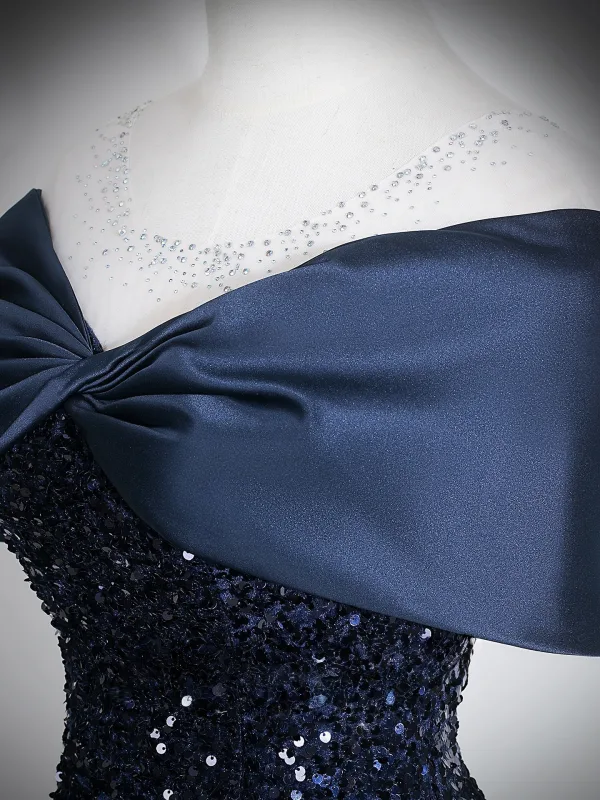 Sparkly Black Gold Sequins Evening Dresses 2026 A-Line / Princess Off-The-Shoulder Short Sleeve Backless