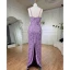Haut de Gamme Scintillantes Lilas Paillettes Robe De Bal 2024 Trompette / Sirène Bretelles Spaghetti Sans Manches Dos Nu Train De Balayage Promo Robe De Ceremonie