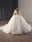 Luxury / Gorgeous White Handmade  Beading Sequins Pearl Wedding Dresses 2025 Ball Gown Scoop Neck Long Sleeve Chapel Train Wedding