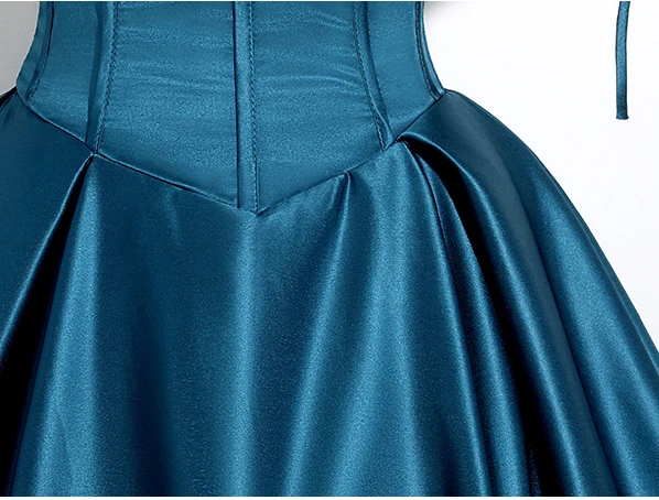 Vintage / Retro Ink Blue Satin Prom Dresses 2024 Ball Gown Off-The-Shoulder Puffy Short Sleeve Backless Floor-Length / Long Prom Formal Dresses