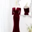 Charming Burgundy Suede Evening Dresses 2022 Trumpet / Mermaid Off-The-Shoulder Short Sleeve Backless Sash Flower Sweep Train Evening Party Formal Dresses