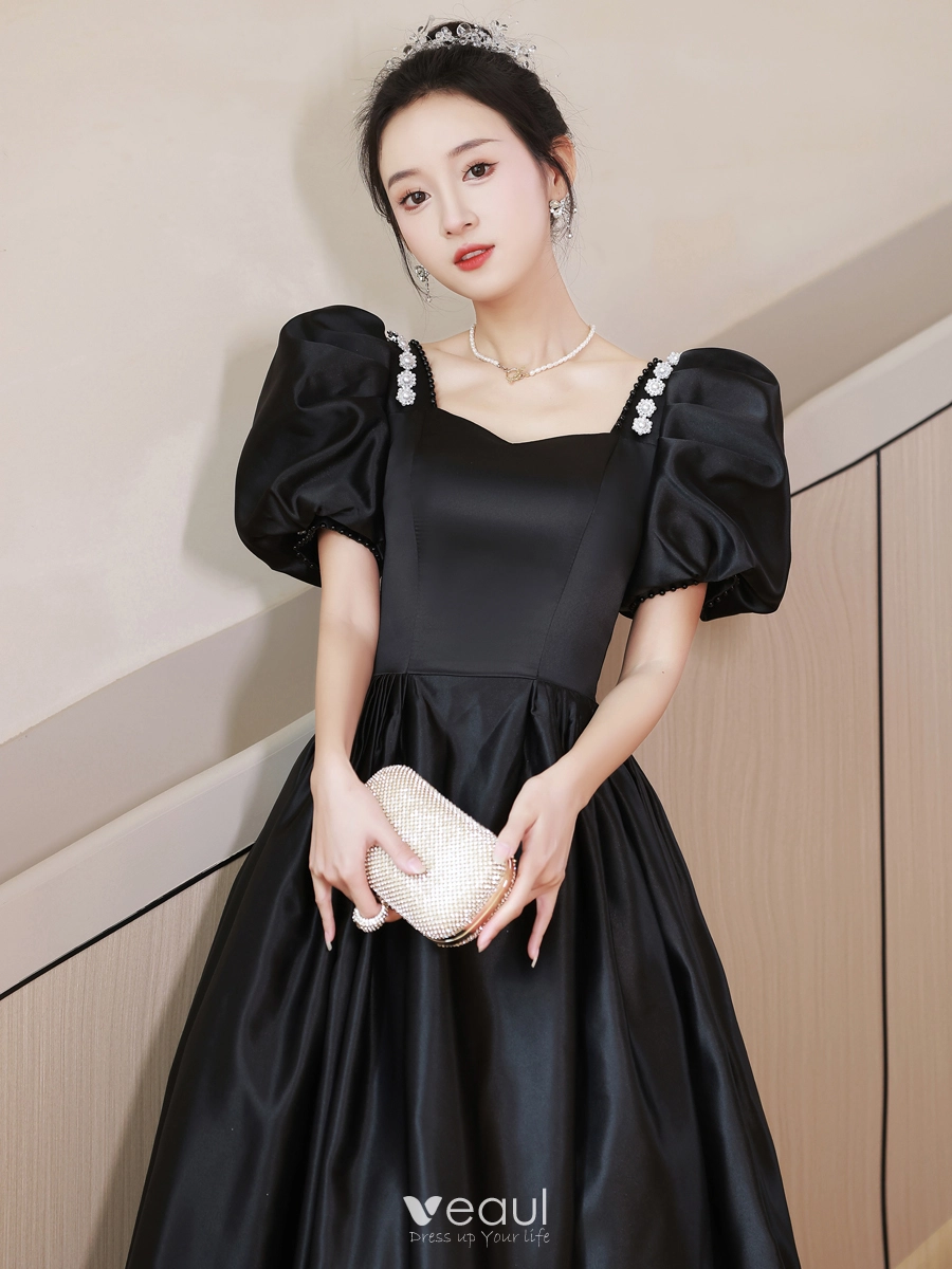black puff sleeve dress formal Denali Formal Puff Sleeve Long Dress main image 1