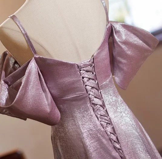Chic / Beautiful Dusky Pink Glitter Prom Dresses 2024 A-Line / Princess Spaghetti Straps Short Sleeve Backless Floor-Length / Long Prom Formal Dresses