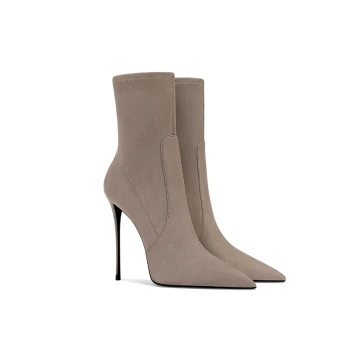 Fashion Khaki Evening Party Womens Boots 2024 Leather 10 Cm Stiletto Heels Pointed Toe Boots High Heels