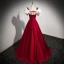 Elegant Burgundy Satin Prom Dresses 2023 A-Line / Princess Square Neckline Puffy Short Sleeve Backless Bow Floor-Length / Long Prom Formal Dresses