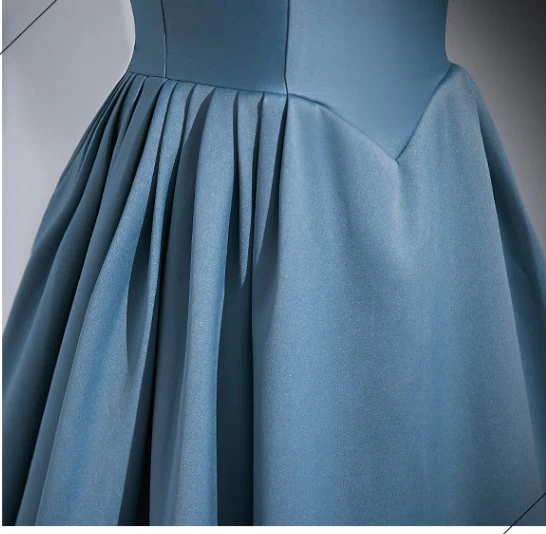 Elegant Pool Blue Satin Prom Dresses 2023 Ball Gown Square Neckline Puffy Short Sleeve Backless Floor-Length / Long Prom Formal Dresses