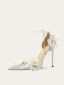 Charmant Argenté En Dentelle Fleur Appliques Chaussure De Mariée 2023 Cuir Perle Bride Cheville 10 cm Talons Aiguilles À Bout Pointu La Mariée Chaussure De Mariée