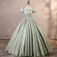 Modest / Simple Sage Green Satin Prom Dresses 2023 Ball Gown Square Neckline Puffy Short Sleeve Backless Floor-Length / Long Prom Formal Dresses