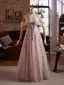 Flower Fairy Blushing Pink Beading Sequins Butterfly Appliques Prom Dresses 2025 A-Line / Princess High Neck Sleeveless Backless Floor-Length / Long Formal Dresses