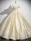 Chic / Beautiful Yellow Prom Dresses Ball Gown 2025 Off-The-Shoulder Short Sleeve Backless Floor-Length / Long Prom Formal Dresses