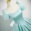 Chic Vert Citron Satin Robe De Bal 2025 Robe Boule Encolure Carrée Manches Courtes Dos Nu Noeud Longue Promo Robe De Ceremonie
