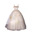 Flower Fairy Champagne Lace Flower Appliques Prom Dresses 2022 A-Line / Princess Spaghetti Straps Sleeveless Backless Floor-Length / Long Prom Formal Dresses
