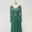Chic / Beautiful Dark Green Sequins Evening Dresses 2023 A-Line / Princess V-Neck Long Sleeve Chiffon Sash Floor-Length / Long Evening Party Formal Dresses