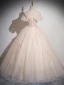 Chic / Beautiful Champagne Beading Sequins Lace Flower Prom Dresses 2024 Ball Gown Off-The-Shoulder Sleeveless Backless Floor-Length / Long Prom Formal Dresses