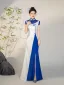 Chinese style White With Cloak Split Front Evening Party Cheongsam 2025 Trumpet / Mermaid High Neck Short Sleeve Floor-Length / Long Cheongsam / Qipao