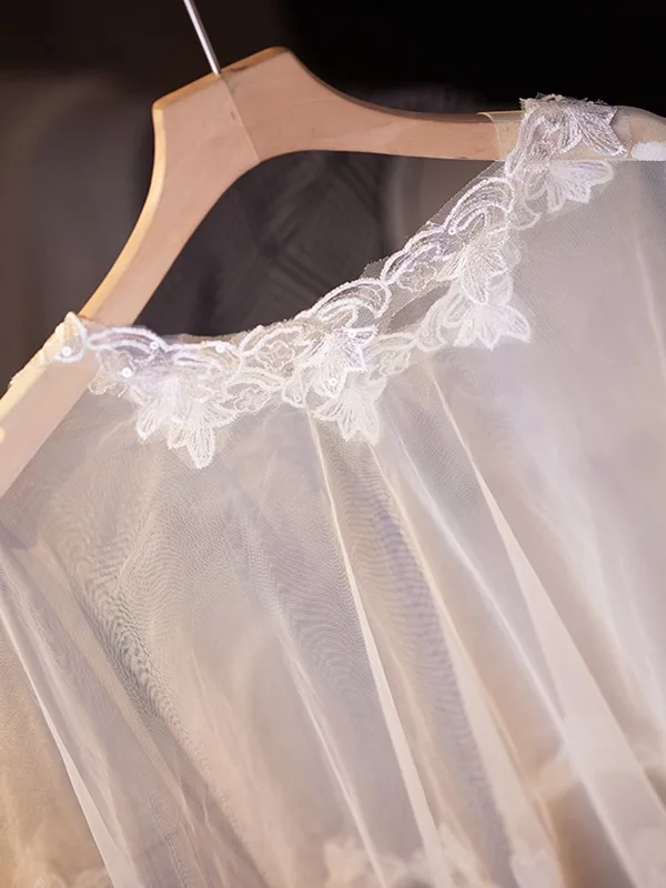 Modest / Simple White Lace Flower shawl Tulle 2025