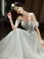 Charming Sky Blue Beading Evening Dresses 2022 A-Line / Princess Off-The-Shoulder Sleeveless Backless Floor-Length / Long Evening Party Formal Dresses
