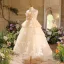 Chic / Beautiful Champagne Appliques Birthday Flower Girl Dresses 2025 Ball Gown Scoop Neck Sleeveless Backless Tea-length Tulle