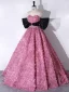 Schöne Pink Rüschen Blumen Ballkleider 2024 Ballkleid Off Shoulder Kurze Ärmel Rückenfreies Sweep / Pinsel Zug Ball Festliche Kleider