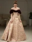 Elegant Burgundy Printing Pearl Prom Dresses 2023 A-Line / Princess Off-The-Shoulder Short Sleeve Backless Floor-Length / Long Prom Formal Dresses