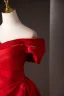 Modest / Simple Red Satin Prom Dresses 2025 Trumpet / Mermaid Off-The-Shoulder Short Sleeve Backless Sweep Train Formal Dresses