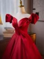 Elegant Burgundy Prom Dresses 2024 Ball Gown Off-The-Shoulder Puffy Short Sleeve Backless Floor-Length / Long Prom Formal Dresses