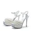 Sexy White Pearl Wedding Shoes 2022 Ankle Strap 12 cm Stiletto Heels Open / Peep Toe Sandals High Heels