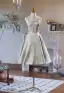 Chinese style Sage Green Beading Lace Flower Short Satin Homecoming Graduation Dresses 2024 A-Line / Princess Spaghetti Straps Sleeveless Backless Formal Dresses