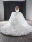 Luxury / Gorgeous White Cascading Ruffles Ball Gown Wedding Dresses 2024 Strapless Sleeveless Backless Court Train Wedding