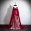 Sexy Burgundy Evening Dresses 2025 Trumpet / Mermaid Strapless Sleeveless Backless Sweep Train Formal Dresses