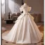 Vintage / Originale Ivoire Appliques Satin Robe De Mariée 2025 Robe Boule De l'épaule Manches Courtes Dos Nu Train De Balayage
